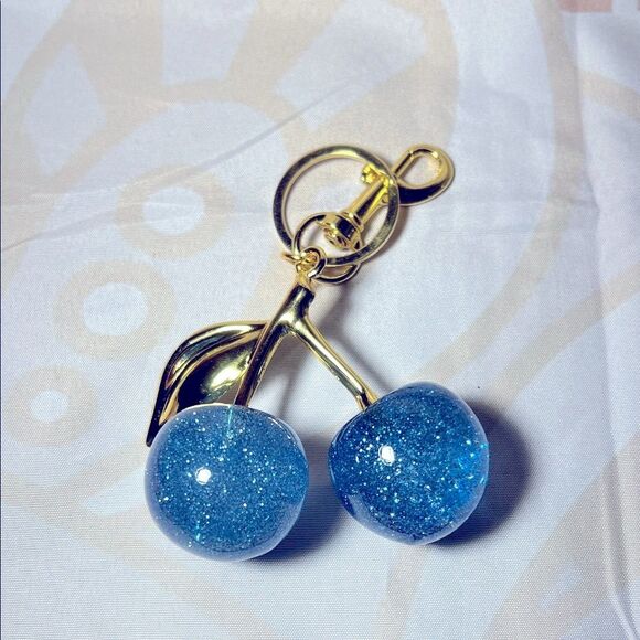 Sparkling Gold and Blue Cherry Keychain - Picture 2 of 4